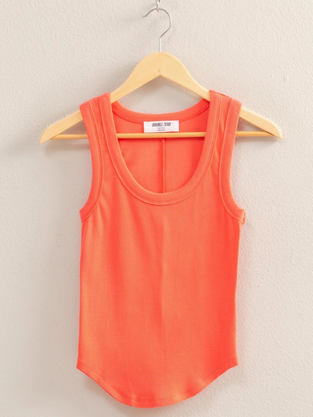 Double Zero Bright Coral Ribbed Scoop Tank